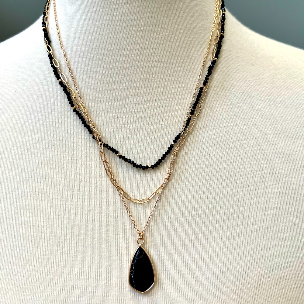 Three-Tier Gold Necklace with Black Accent